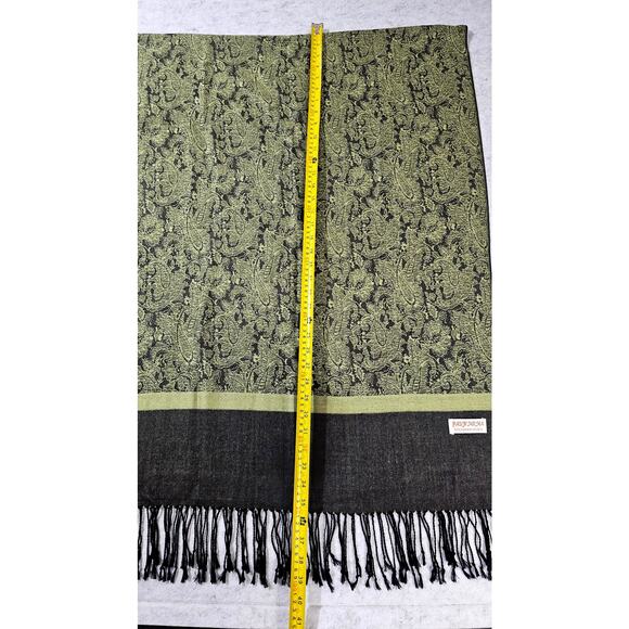 Pashmina Scarf /Wrap 70% Cashmere, 30% Silk Green Jacquard Fringe 28x72 New - Picture 5 of 6